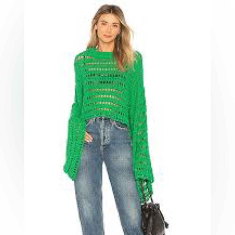 Free People green loose knit sweater sz M